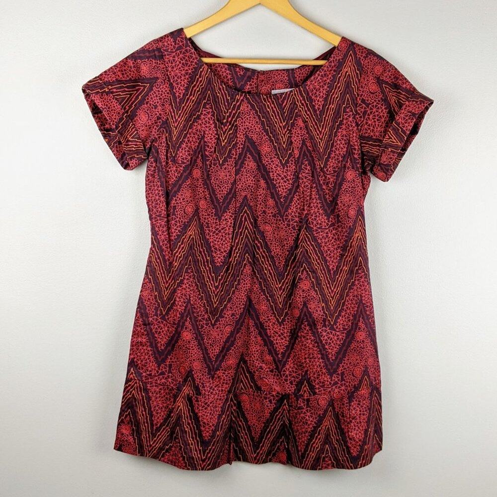 Fat Face Red Chevron Print Short Sleeve Dress 12